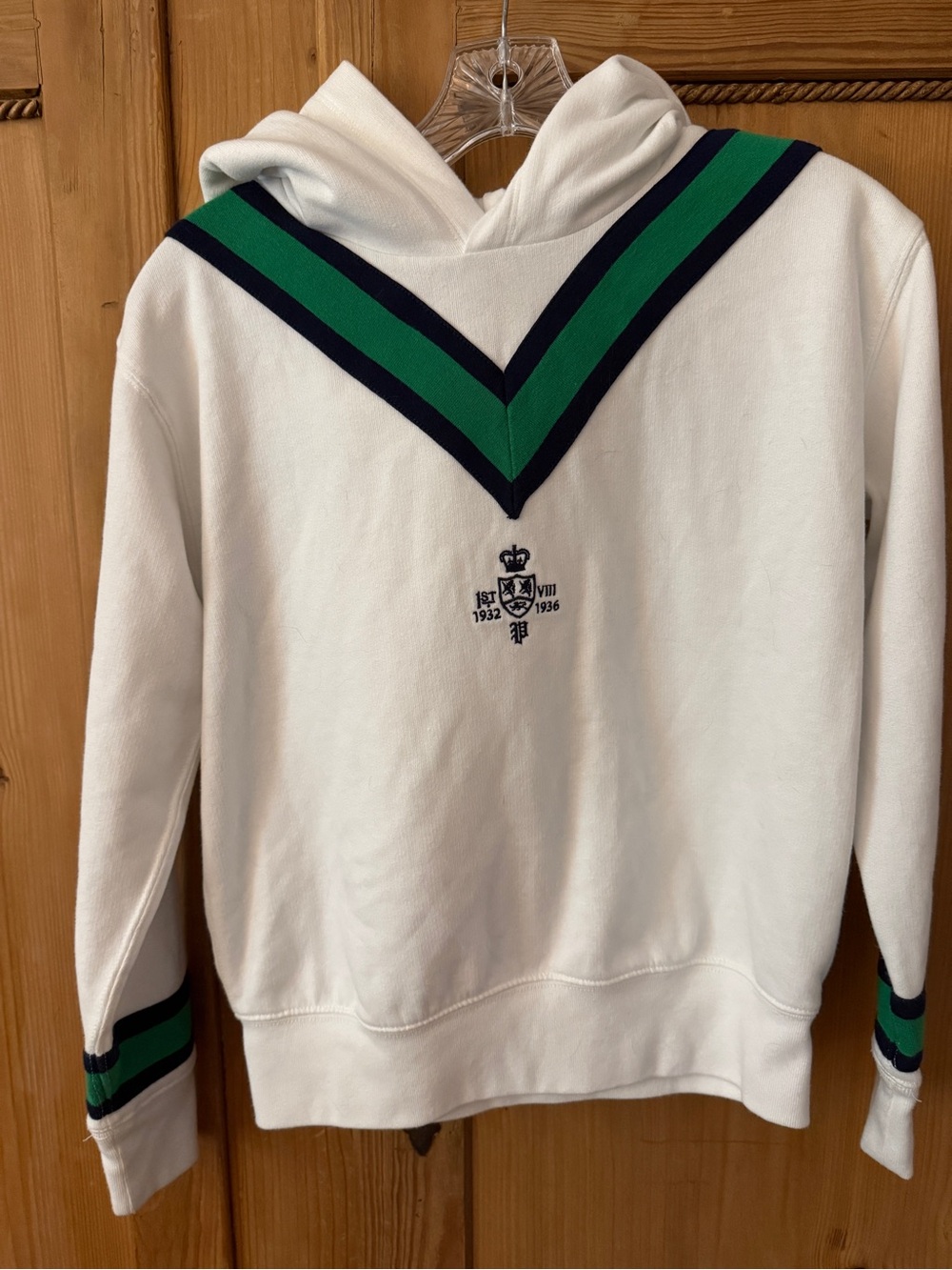 Polo by Ralph Lauren Cricket Striped Fleece Hoodie. Green & Navy V-Stripe